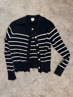 Coastal Prep Navy Stripe Cardigan | Old Money Nautical Knit